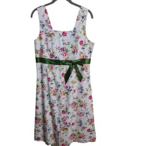 Hanna Andersson White Green Pink Floral Sleeveless Shift Dress Size 12